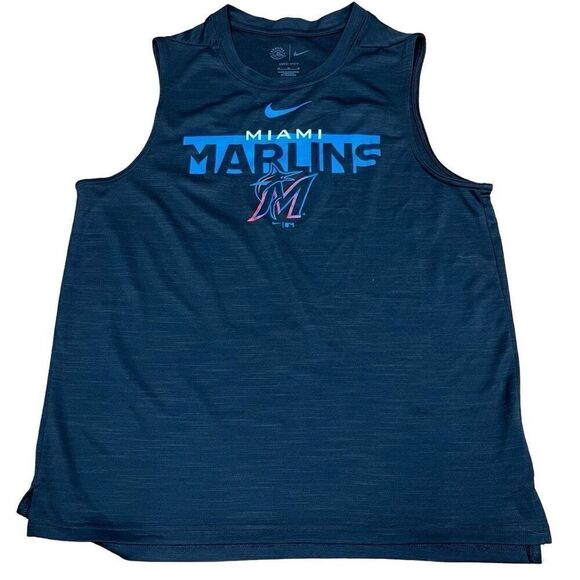 Nike Mens Miami Marlins Knockout Stack Exceed Muscle Tank Top Black Medium - Picture 2 of 9